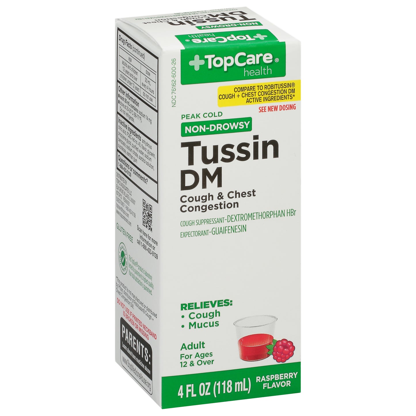 TopCare Health Adult Non-Drowsy Peak Cold Raspberry Flavor Tussin DM 4 fl oz