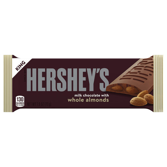 HERSHEY'S Milk Chocolate with Whole Almonds King Size, Candy Bar, 2.6 oz