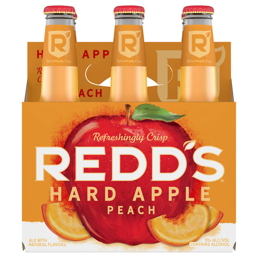 Redd's Hard Apple Peach Beer, Crisp & Fruity Hard Ale, 5% ABV, 6-pack, 12-oz. beer bottles