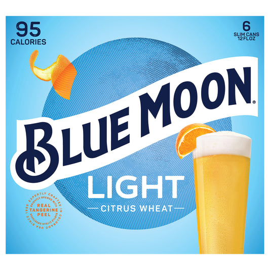 Blue Moon Light Citrus Wheat Craft Beer - 6 SLIM CANS 12FLOZ