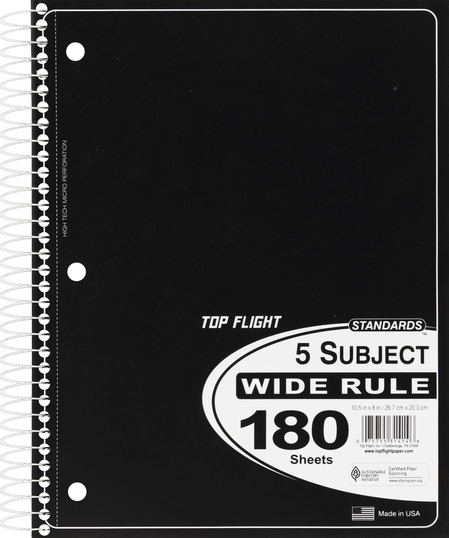 Top Flight 5 Subject Notebook, Wide Rule 1 ea