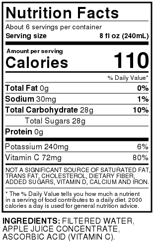100% Unsweetened Apple Juice From Concentrate With Added Ingredients