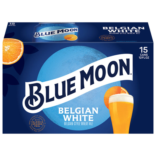 Blue Moon Wheat Ale Belgian White Beer 15 - 12 fl oz Cans