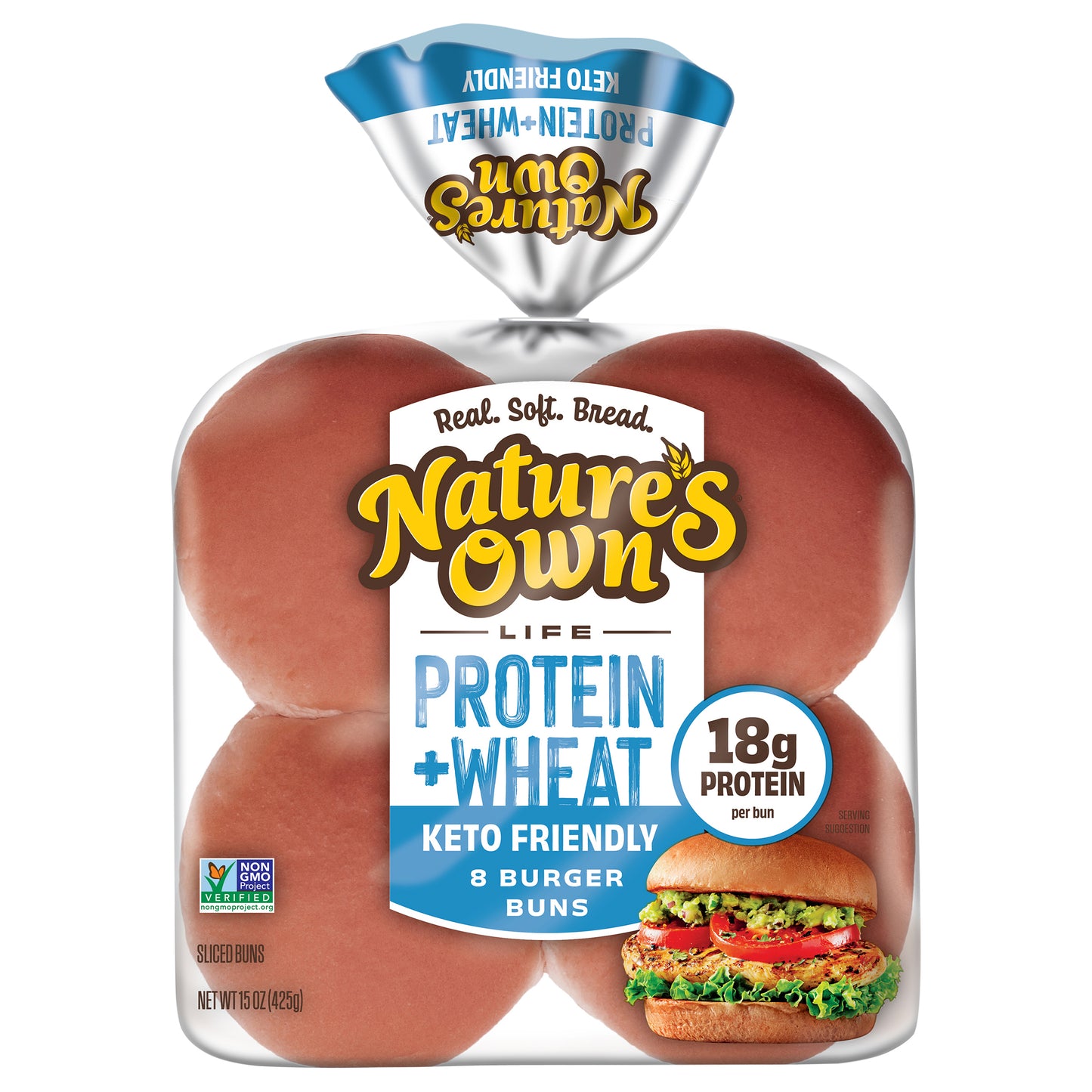 Nature's Own Life Protein Plus Wheat Burger Buns, 18g Protein per bun, Non-GMO Keto Friendly, 8 Count