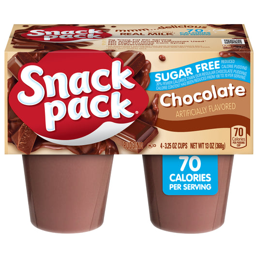 Snack Pack Sugar Free Chocolate Flavored Pudding, 4 Count Pudding Cups (12 Pack) - Chocolate