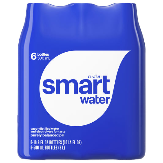 smartwater vapor distilled premium water bottles, 16.9 fl oz, 6 Pack
