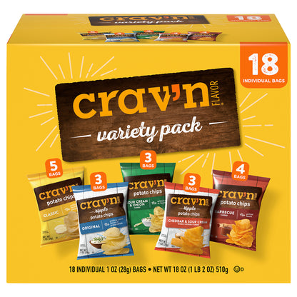 Crav'n Flavor Assorted Potato Chips Variety Pack 18 - 1 oz Bags