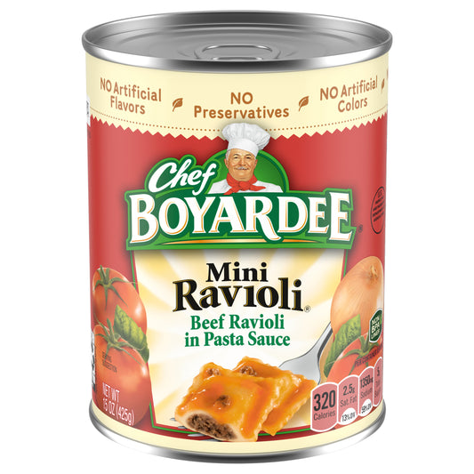 Chef Boyardee Mini Beef Ravioli, Microwave Pasta, Canned Food, 15 oz.