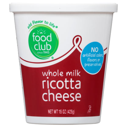 Food Club Whole Milk Ricotta Cheese 15 oz