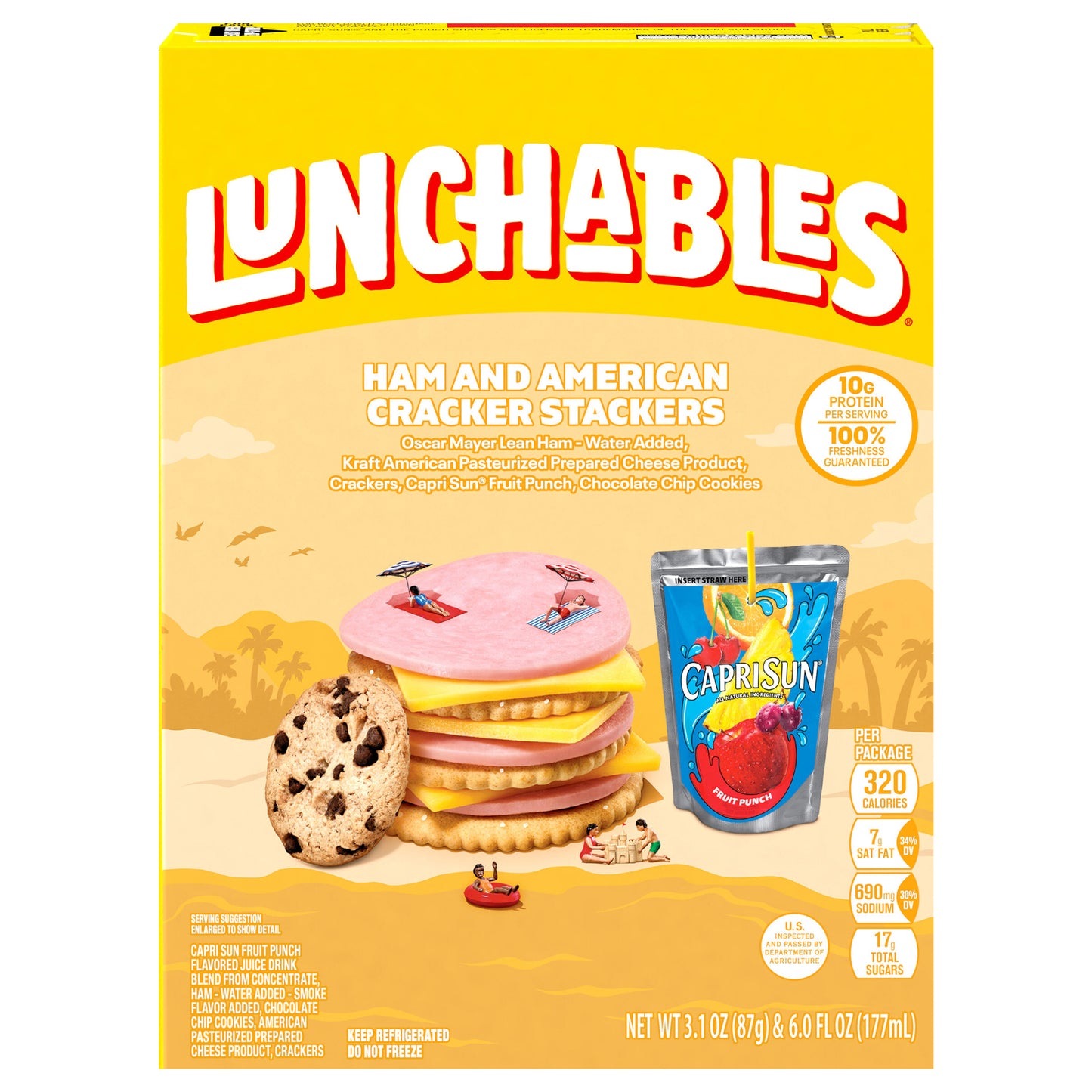 Lunchables Ham and American Cracker Stackers with Chocolate Chip Cookies and Capri Sun Fruit Punch Fun Pack, 9.1 oz Box