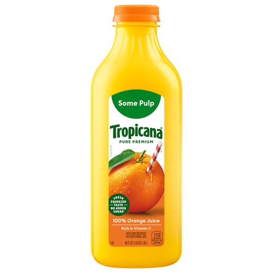 Tropicana Pure Premium Original Some Pulp 100% Orange Juice, 46 Fl Oz Bottle