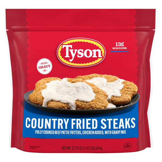 Tyson Frozen Country Fried Steaks with Gravy Mix, 22.75 oz