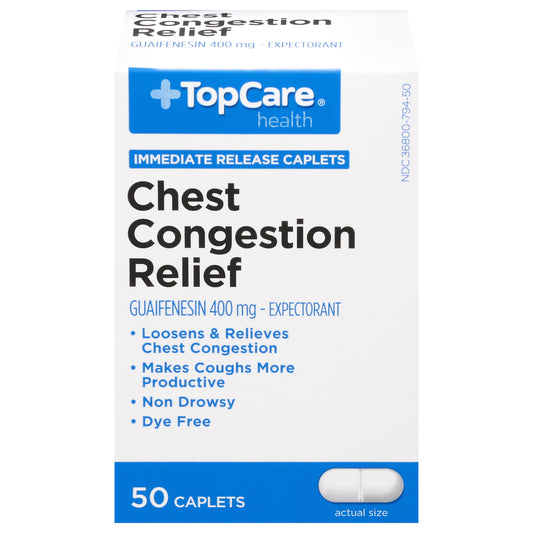 TopCare Health 400 mg Chest Congestion Relief 50 Caplets