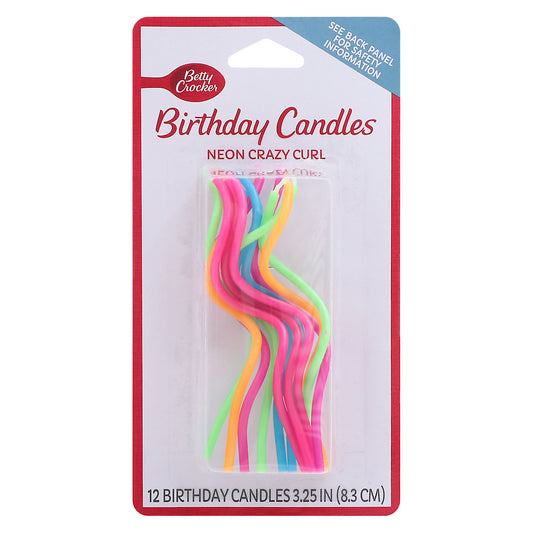 Betty Crocker 3.25 Inch Neon Crazy Curl Birthday Candles 12 ea