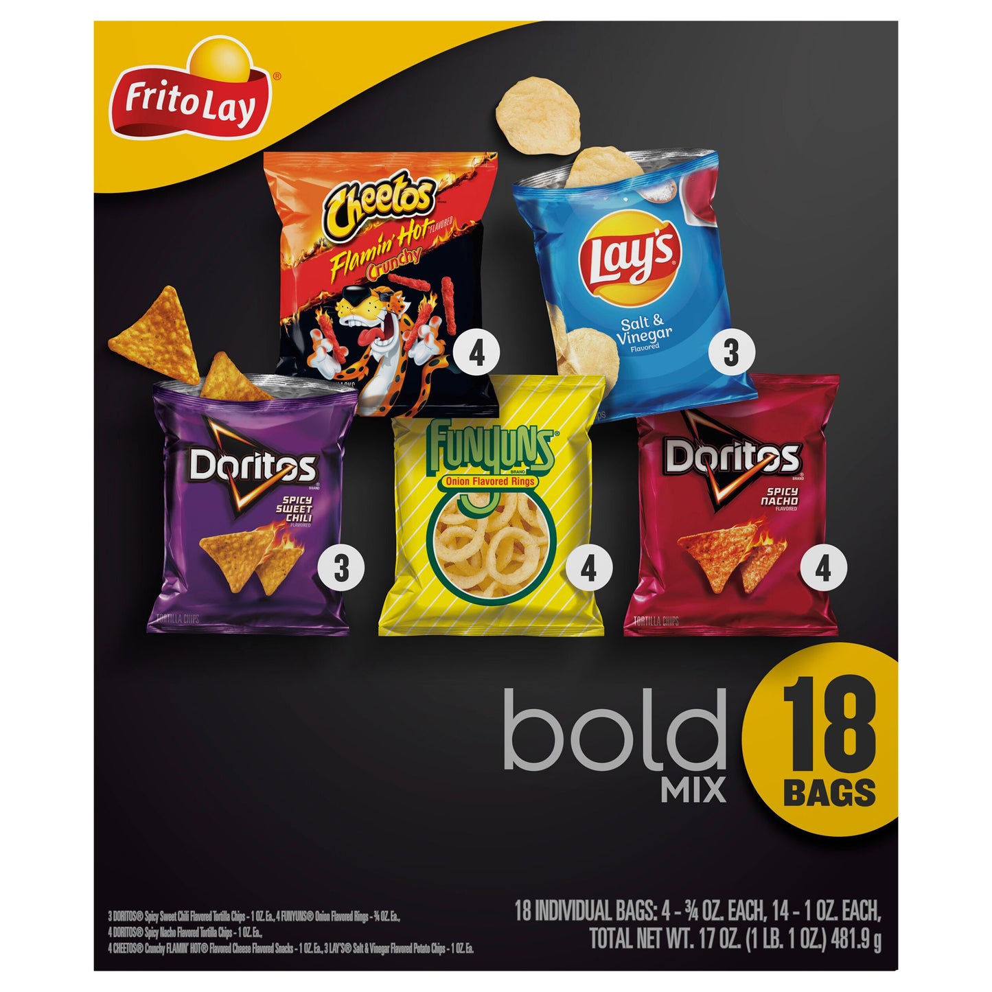 Frito Lay Snacks Bold Mix Variety Packs 17 Oz, 18 Count