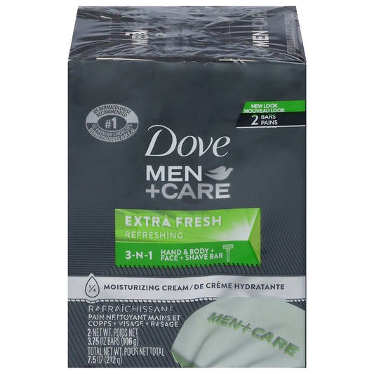 Dove Men+Care Refreshing 3-n-1 Hand & Body + Face + Shave Bar 2 - 3.75 oz Bars