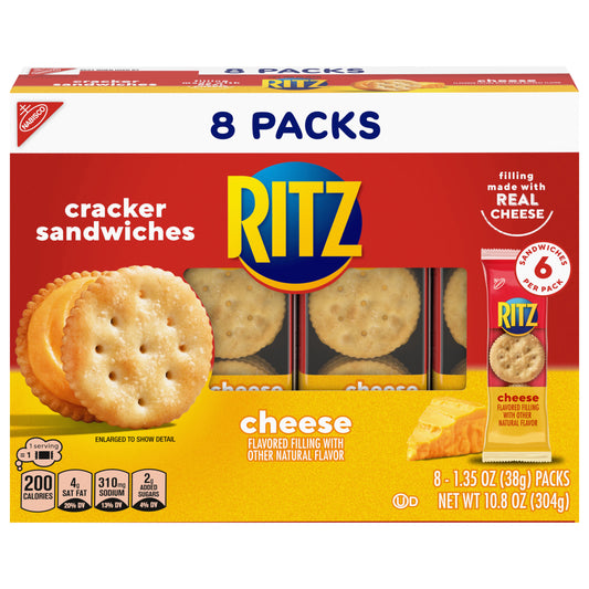 RITZ Cheese Sandwich Crackers, 8 Snack Packs (6 Crackers Per Pack)