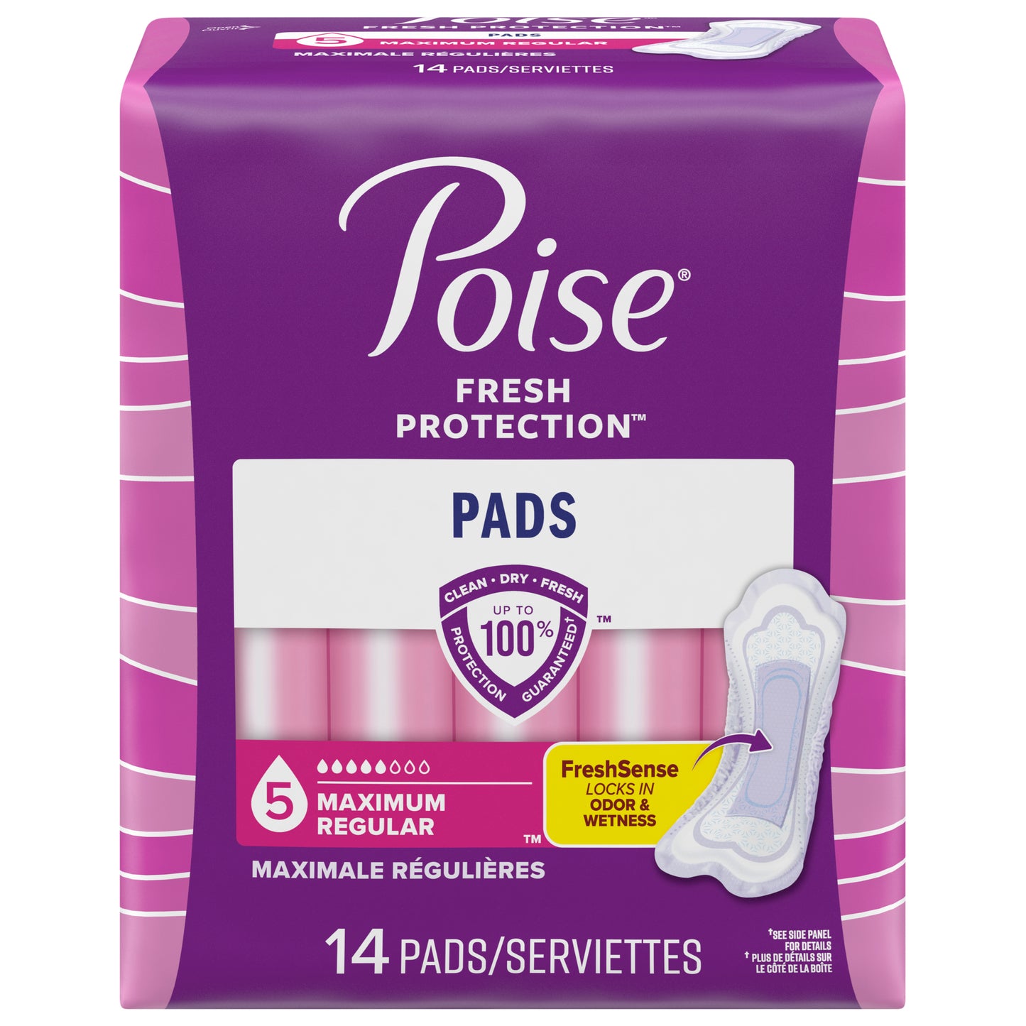 Poise Incontinence Pads & Postpartum Incontinence Pads, 5 Drop Maximum Absorbency, Regular Length, 14 Count
