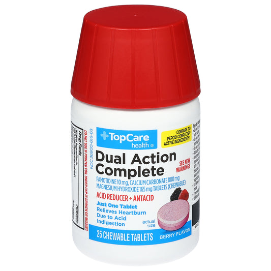 TopCare Health Dual Action Complete Berry Flavor Acid Reducer + Antacid 25 Chewable Tablets