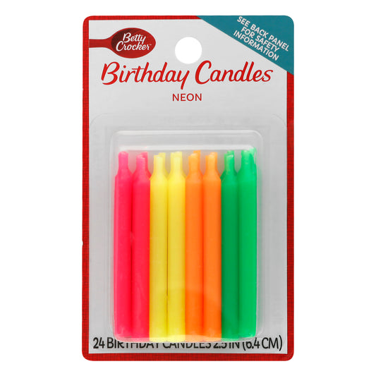 Betty Crocker 2.5 Inch Neon Birthday Candles 24 ea