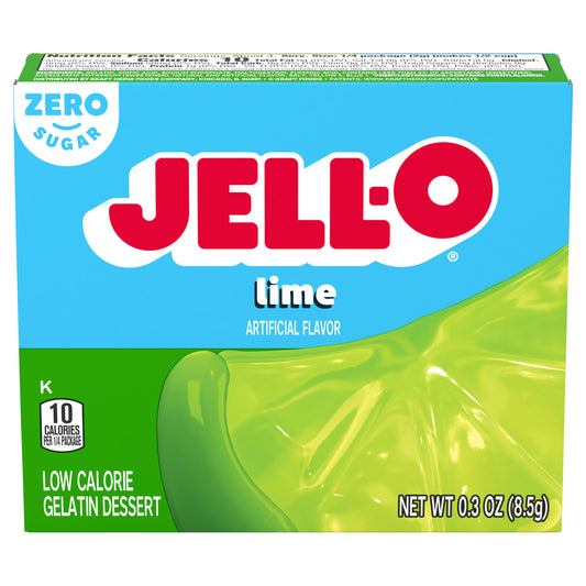 Jell-O Lime Artificially Flavored Zero Sugar Low Calorie Gelatin Dessert Mix, 0.3 oz Box