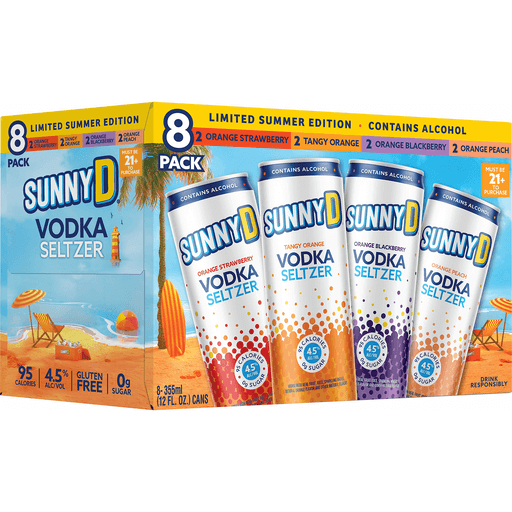SunnyD Vodka Seltzer Summer LTO Variety Pack, 8 Pack Of 12oz Slim Cans