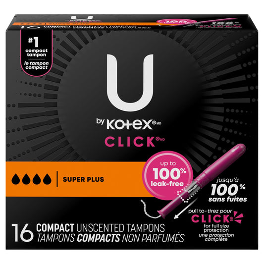 U by Kotex Click Compact Tampons, Super Plus, Unscented, 16 Count