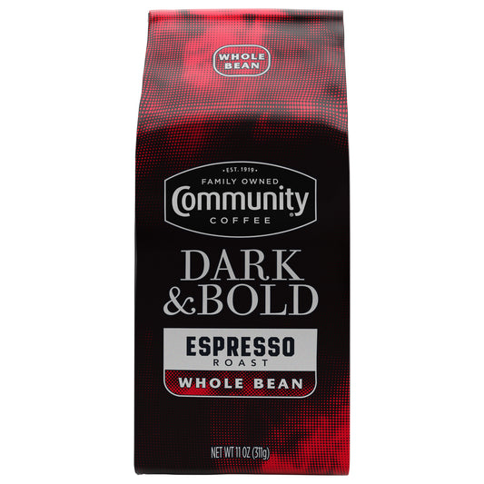Community Coffee Dark & Bold Espresso Roast Extra Dark Roast Whole Bean 11 oz Gable Top
