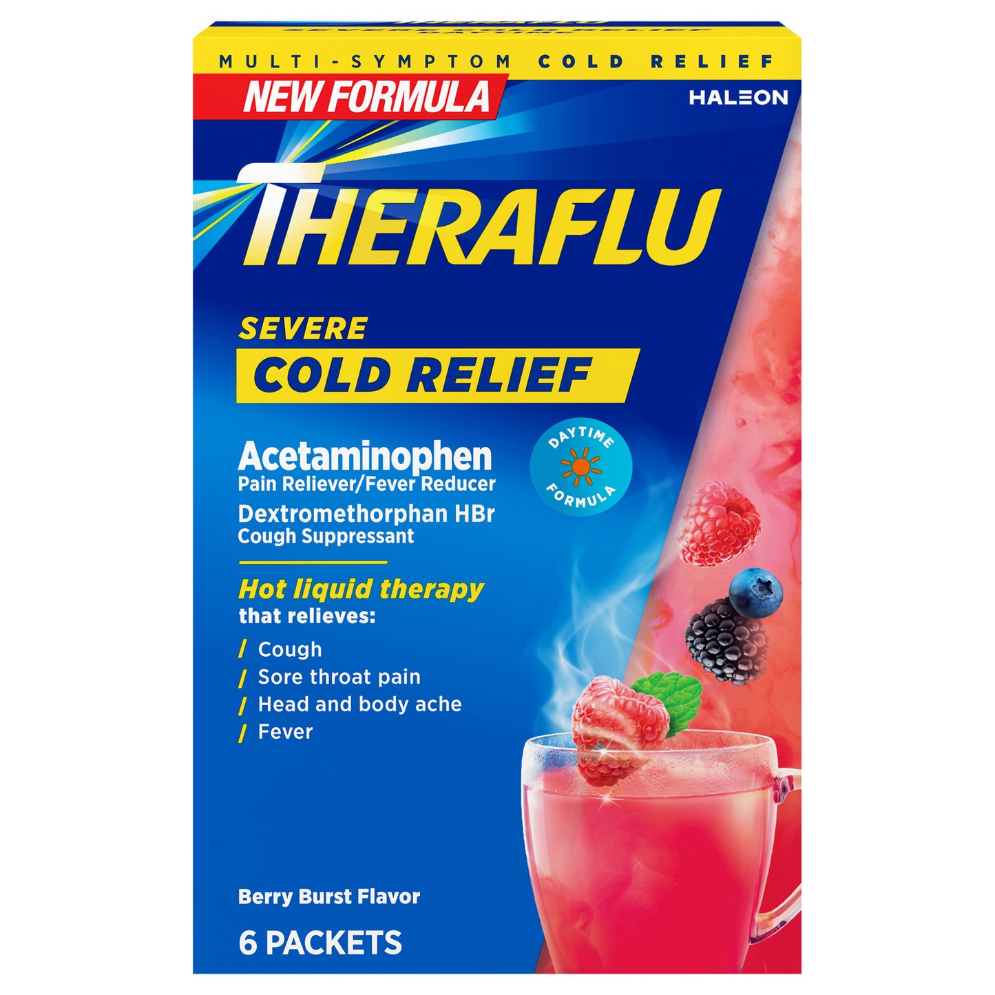 Theraflu Daytime Severe Cold Relief Powder, Berry Burst Flavor, 6 Count
