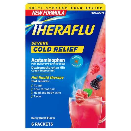 Theraflu Daytime Severe Cold Relief Powder, Berry Burst Flavor, 6 Count