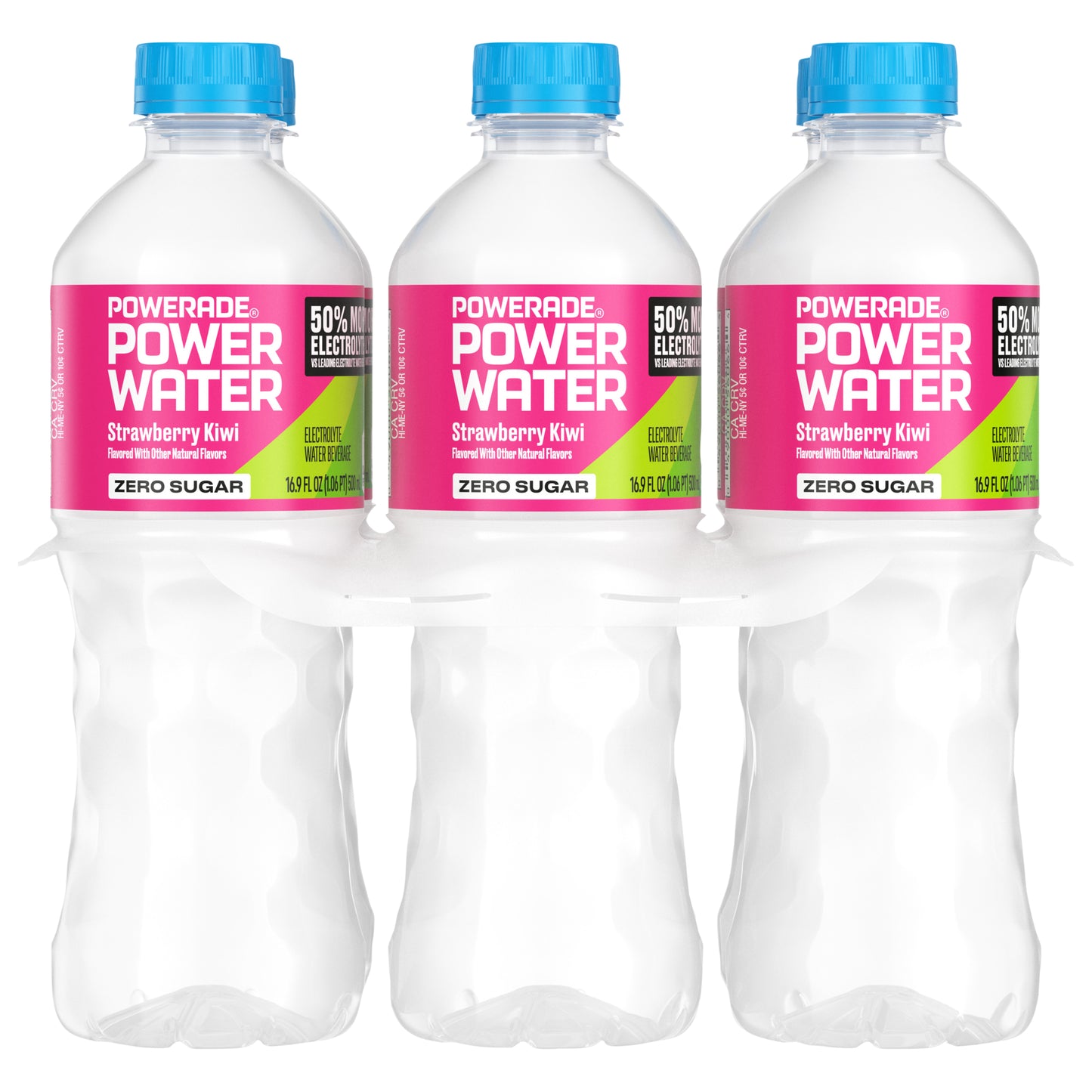POWERADE Power Water Zero Sugar Strawberry Kiwi Flavored Electrolyte Water, 16.9 fl oz Bottles, 6 Pack