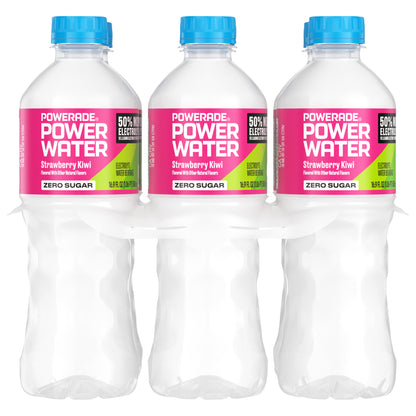 POWERADE Power Water Zero Sugar Strawberry Kiwi Flavored Electrolyte Water, 16.9 fl oz Bottles, 6 Pack