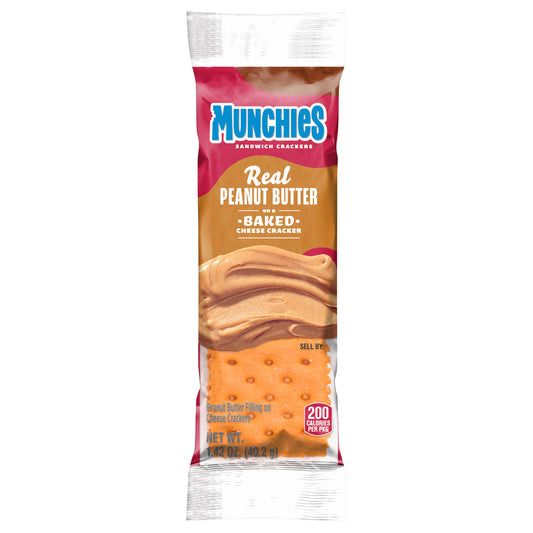 Munchies Sandwich Crackers Peanut Butter 1.42 Oz - REAL PEANUT BUTTER on a BAKED CHEESE CRACKER