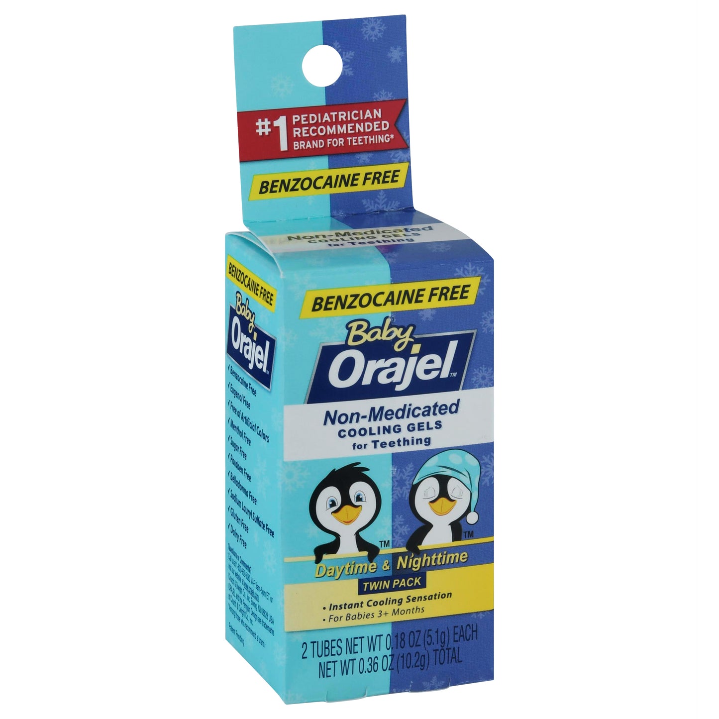 Orajel Baby Twin Pack Daytime & Nighttime Non-Medicated Cooling Gel for Teething 2 - 0.18 oz Tubes
