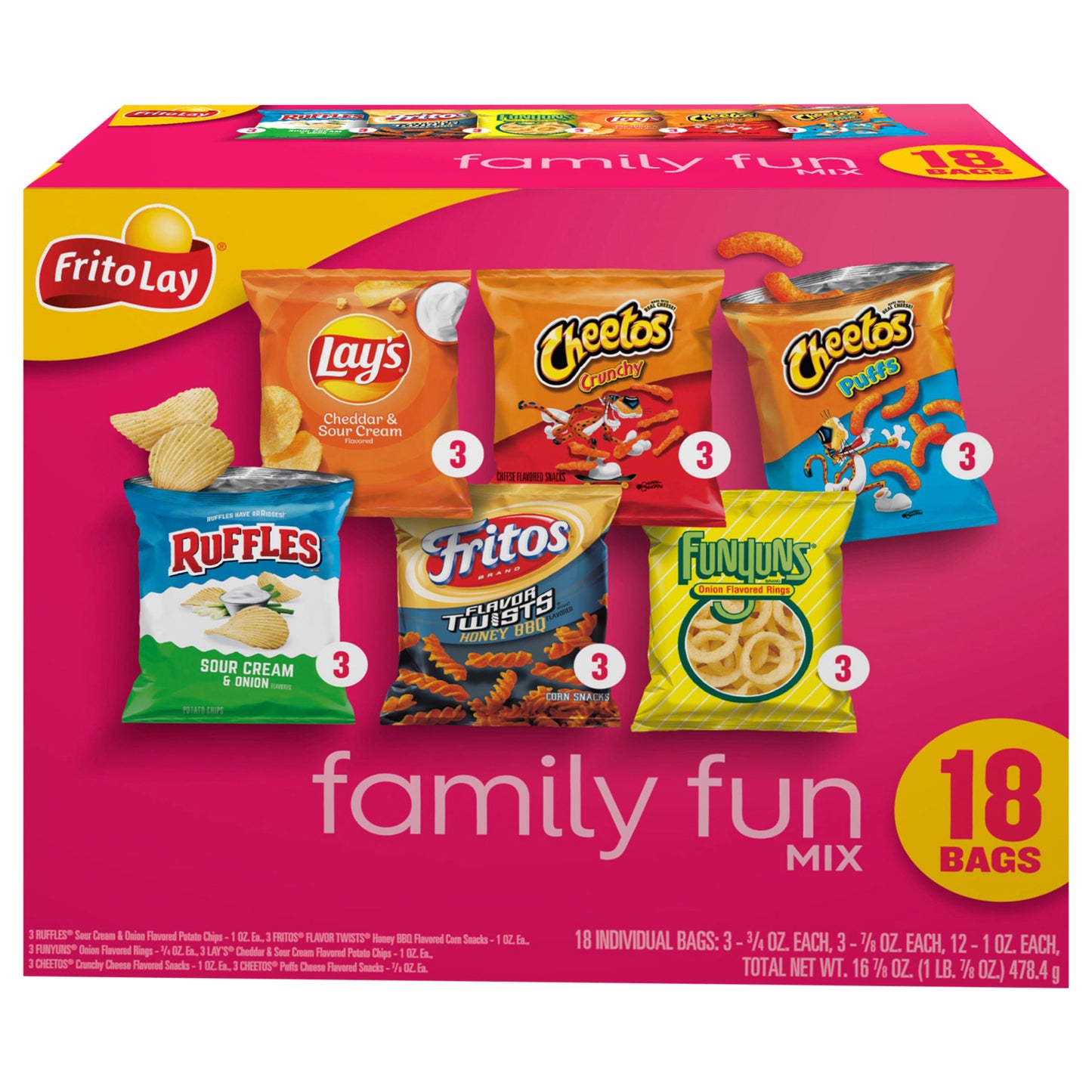 Frito Lay Snacks Variety Packs Variety 16.875 Oz, 18 Count