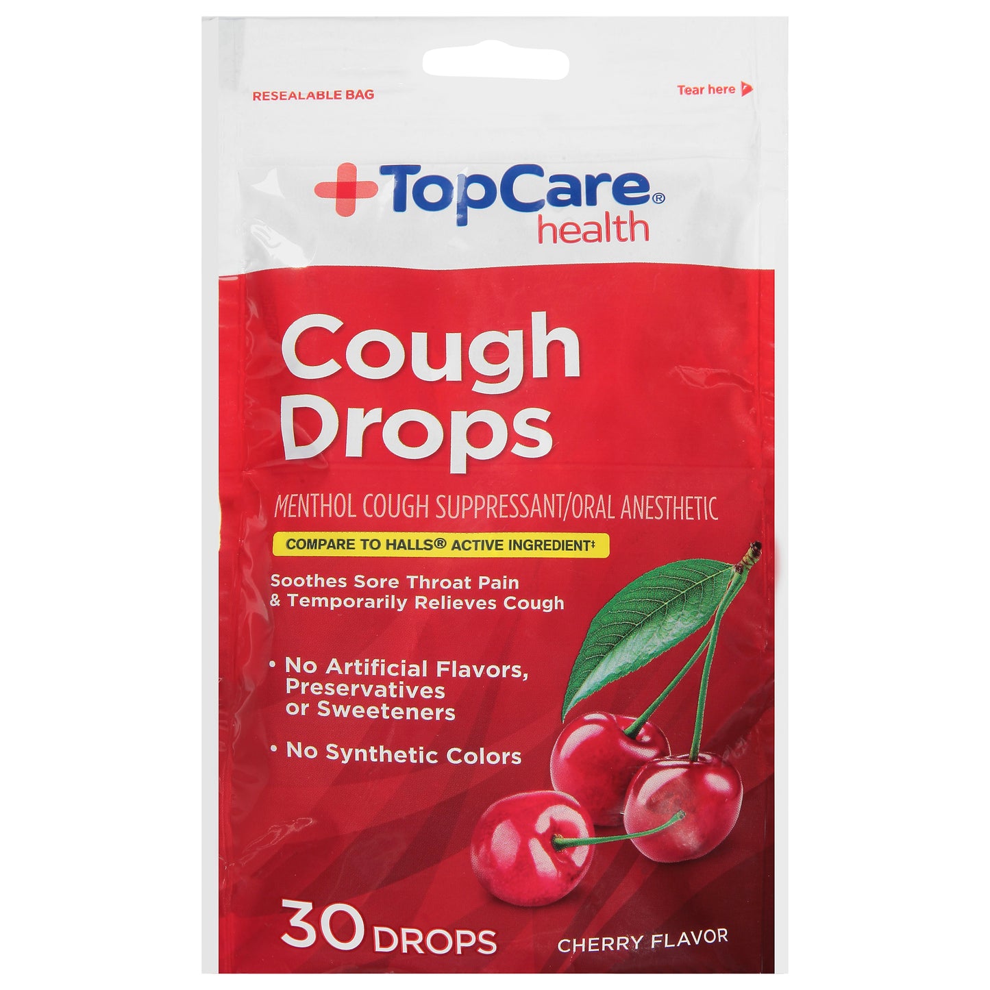 TopCare Health Cherry Flavor Cough Drops 30 Drops