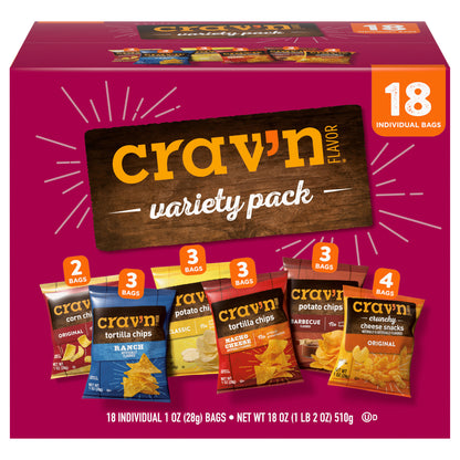 Crav'n Flavor Assorted Snacks Variety Pack 18 - 1 oz Bags