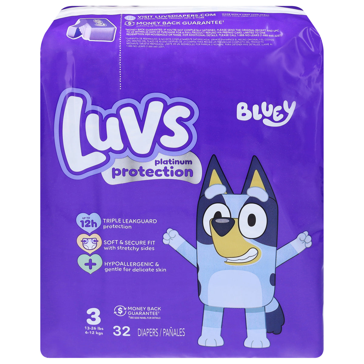 Luvs Platinum Protection Bluey Size 3 Diapers (13-26 lbs (6-12 kgs)) 32 Each