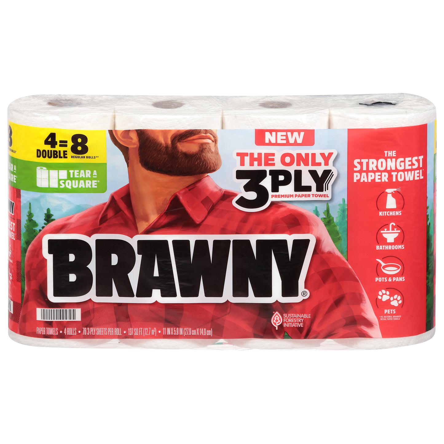 Brawny Tear-A-Square White 3-Ply Double Rolls Paper Towels 4 Rolls
