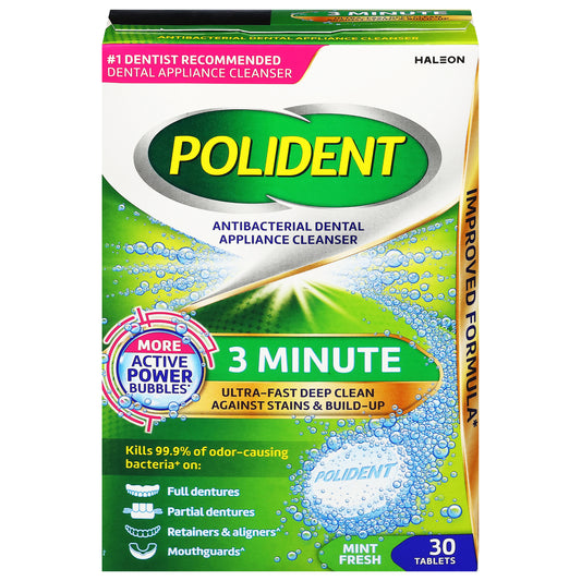 Polident 3 Minute Antibacterial Mint Fresh Dental Appliance Cleanser 30 ea