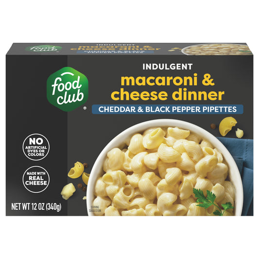 Food Club Indulgent Cheddar & Black Pepper Pipettes Macaroni & Cheese Dinner 12 oz
