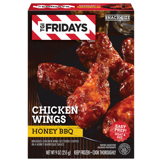 TGI Fridays Honey BBQ Chicken Wings, Frozen Appetizer, 9 oz Box