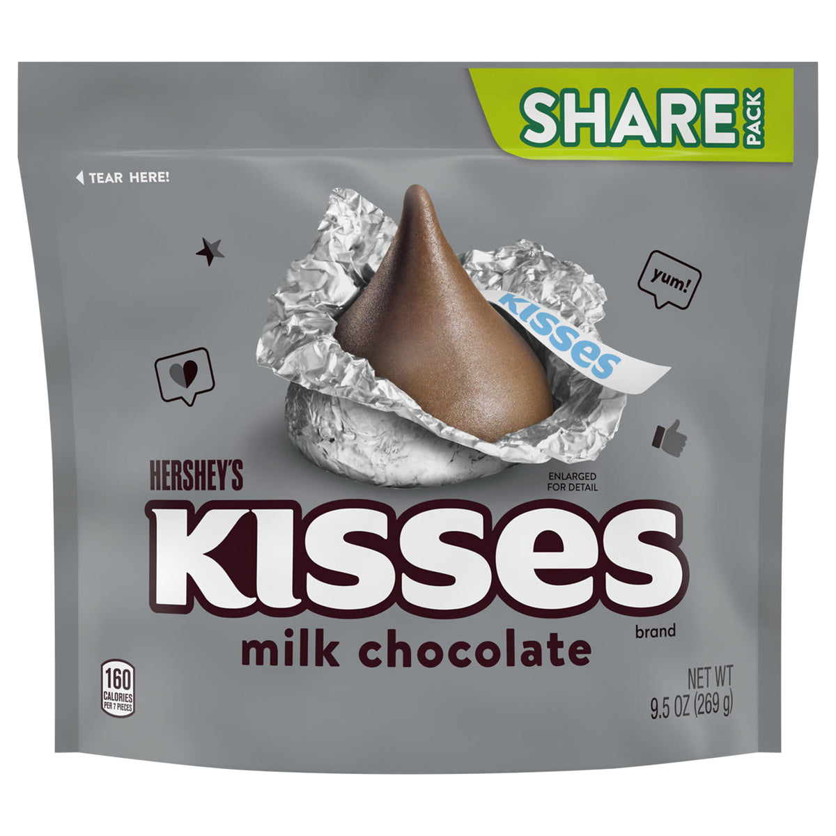 HERSHEY'S KISSES Milk Chocolate Candy Share Pack, 9.5 oz