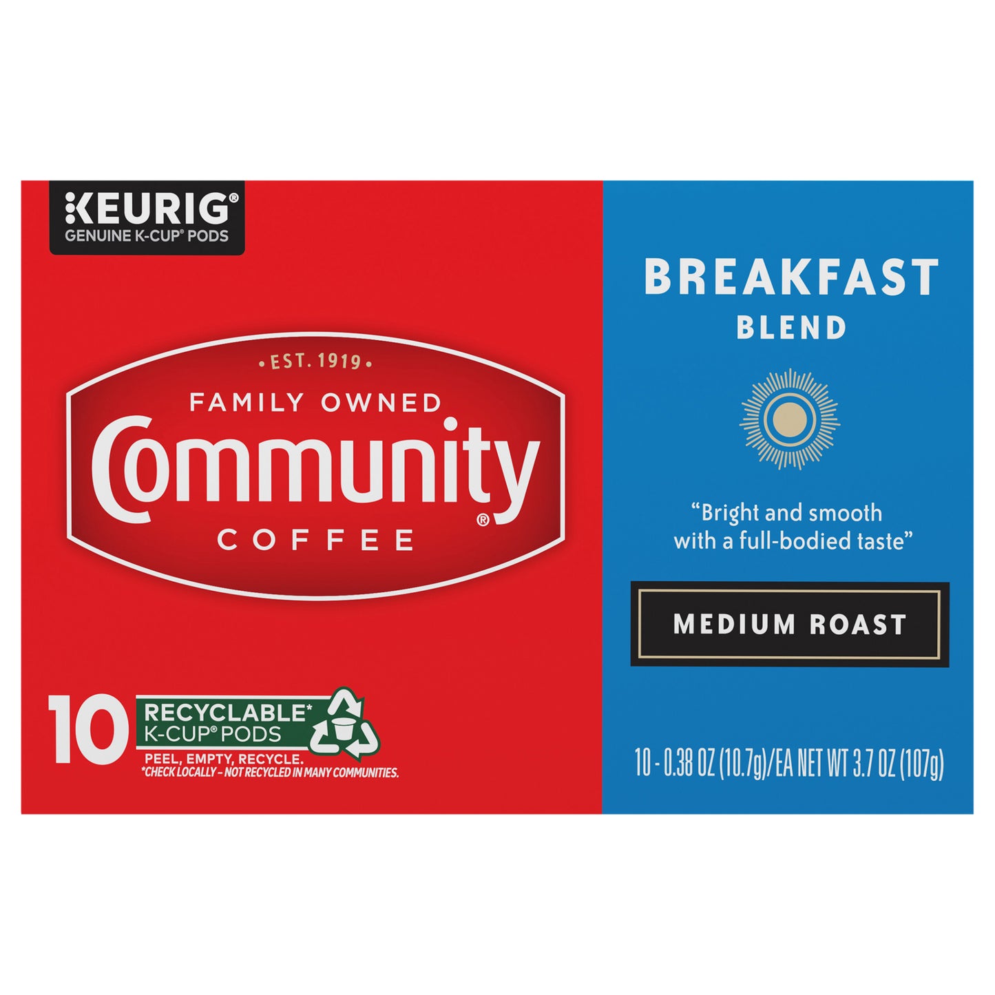 Community® Coffee Breakfast Blend Medium Roast Keurig® K-Cup® Pods 10 ct Box