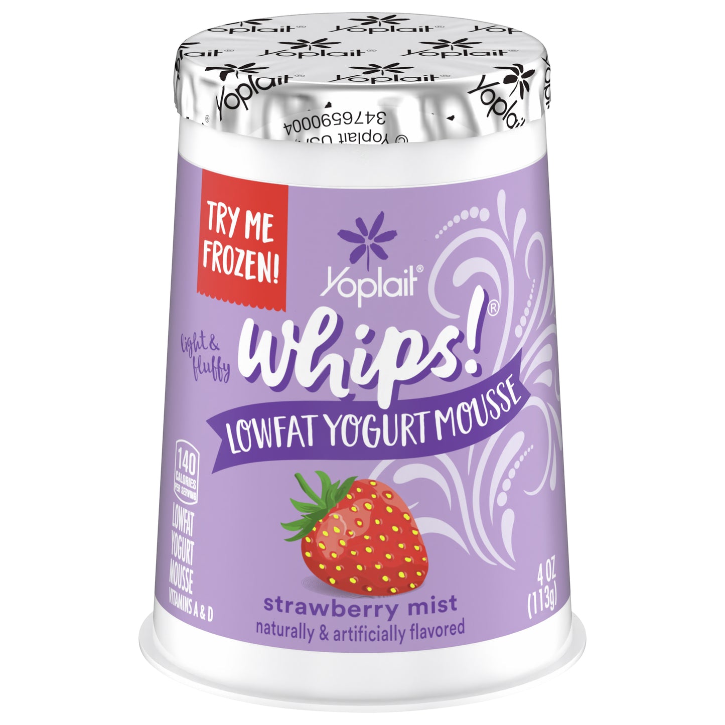 Yoplait Whips Lowfat Yogurt Mousse, Strawberry Mist Flavored, Gluten Free Snack, 4 OZ Yogurt Cup