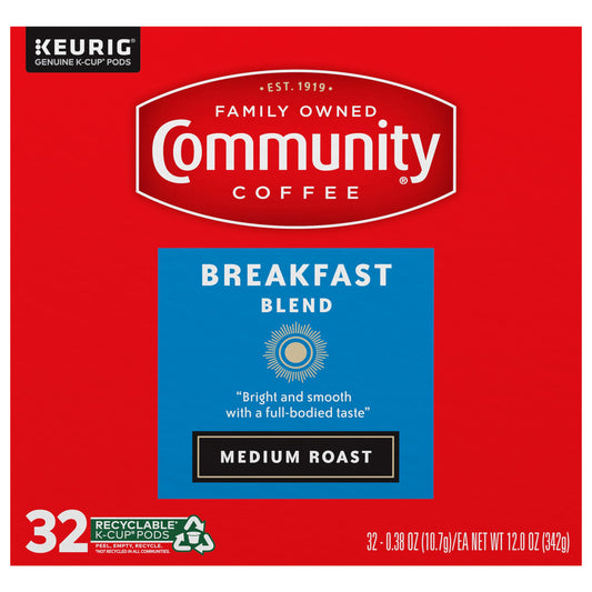 Community Coffee Breakfast Blend Medium Roast Single Serve 32 ct Box