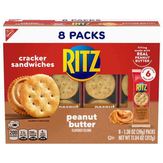 RITZ Peanut Butter Sandwich Crackers, 8 Snack Packs (6 Crackers Per Pack)