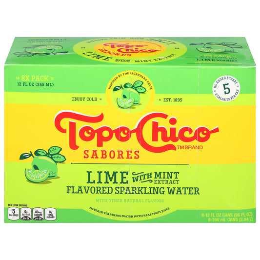 Topo Chico Sabores Lime With Mint Extract Cans, 12 fl oz, 8 Pack