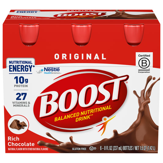Boost Original Rich Chocolate Balanced Nutritional Drink 6 - 8 fl oz Bottles