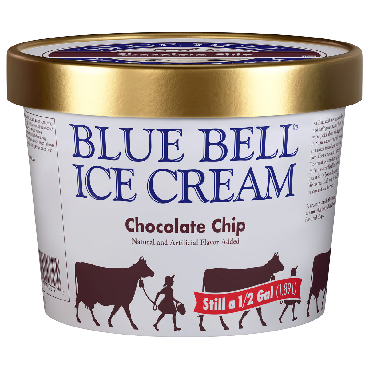 Blue Bell Chocolate Chip Ice Cream 0.5 gal